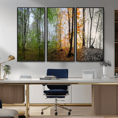 95317-MGV-CV-36X24-Four Seasons Forest Wall Art – Panoramic Nature Canvas Print Showing Spring, Summer, Autumn and Winter Landscape for Living Room,