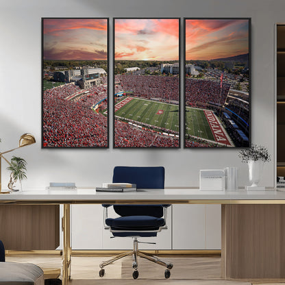 51135-MGV-CV-36X24-Indiana Hoosiers Stadium Wall Art – Panoramic Football Canvas Print with Game Day Crowd and Sunset Sky, Sports Artwork for Man