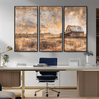 FARM2-MGV-CV-36X24-Rustic Farmhouse Wall Art Canvas Print, Framed Old Barn Art Picture Print, Southwestern Farmhouse Perfect Rustic Decor Artwork