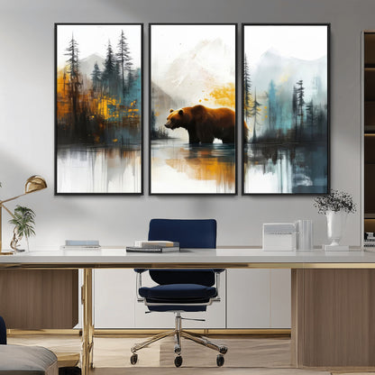 50308-MGV-CV-36X24-Bear Wilderness Wall Art – Mountain Forest Canvas Print, Rustic Cabin Decor with Wildlife Landscape, Nature Artwork for Lodge,
