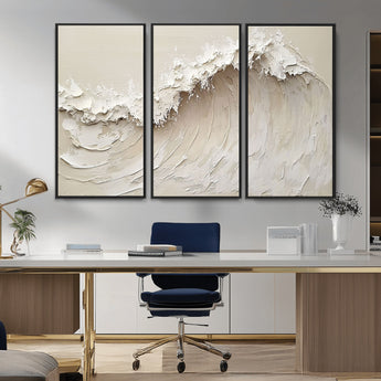 45175-MGV-CV-36X24-Textured Wave Wall Art Canvas Print, Framed Minimal Seascape Art Picture Print, Elegant Wave Perfect Modern Coastal Decor Artwork