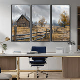 Farm1-MGV-CV-36X24-Rustic Autumn Farmhouse Wall Art – Serene Countryside Scene Canvas Print, Weathered Barn and Autumn Trees Decor for Living Room,