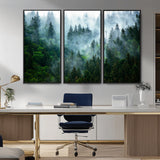 17393683-MGV-CV-36X24-Misty Forest Art Wall Art Canvas Print, Framed Foggy Mountain Art Art Picture Print, Scenic Wall Print Perfect Decor Artwork