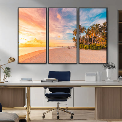 41542880-MGV-CV-36X24-Tropical Beach Wall Art Canvas Print, Framed Palm Trees Art Picture Print, Sunset Shore Perfect Tropical Coastal Decor Artwork