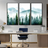 16716676-MGV-CV-36X24-Pine Forest Wall Art Canvas Print, Framed Misty Mountains Art Picture Print, Foggy Trees Perfect Moody Forest Decor Artwork