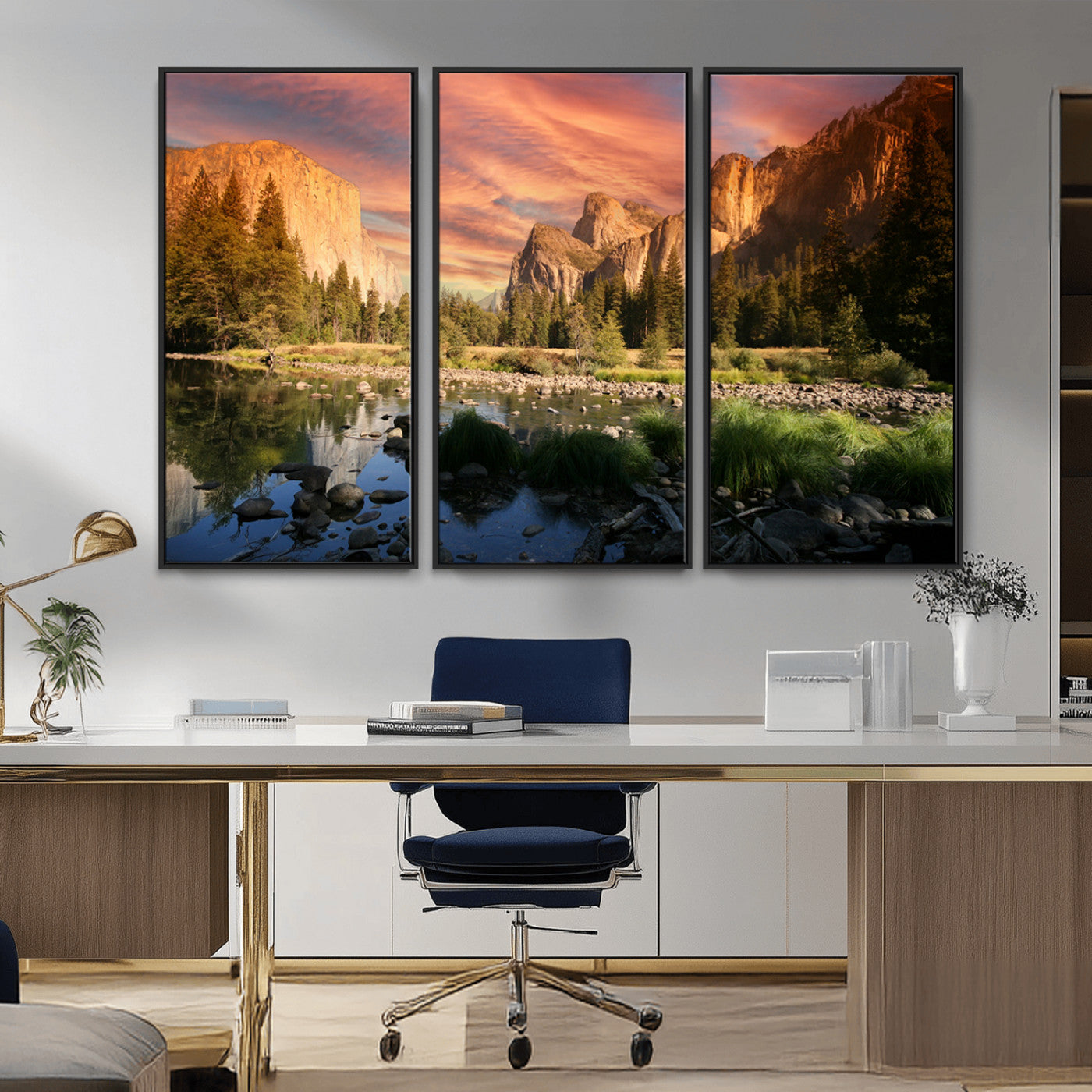 31199457-MGV-CV-36X24-Yosemite Valley Wall Art Canvas Print, Framed El Capitan Art Picture Print, Sunset Sky Perfect Vibrant Western Decor Artwork