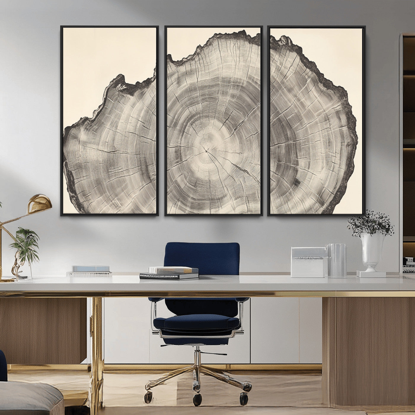 98921313-MGV-CV-36X24-Tree Ring Wall Art Canvas Print, Framed Wood Slice Art Picture Print, Minimalist Wood Perfect Rustic Academic Decor Artwork