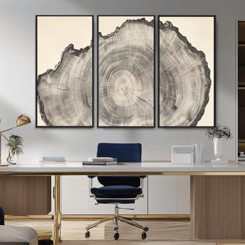 98921313-MGV-CV-36X24-Tree Ring Wall Art Canvas Print, Framed Wood Slice Art Picture Print, Minimalist Wood Perfect Rustic Academic Decor Artwork