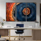 72209152-MGV-CV-36X24-Abstract Tree Ring Wall Art – Vibrant Blue Orange Wood Grain Canvas Print, Rustic Modern Nature Artwork for Living Room, Office,