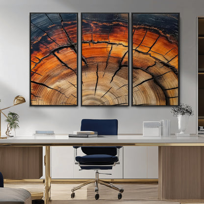 65909987-MGV-CV-36X24-Rustic Tree Ring Wall Art – Nature Inspired Wooden Texture Canvas Print, Modern Abstract Artwork for Living Room, Bedroom, Office