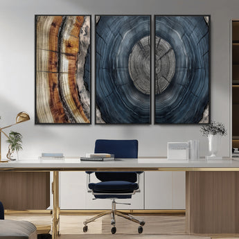 91368647-MGV-CV-36X24-Tree Ring Wall Art – Natural Rustic Wood Texture Canvas Print, Farmhouse Log Cabin Decor, Framed Abstract Tree Stump for Living