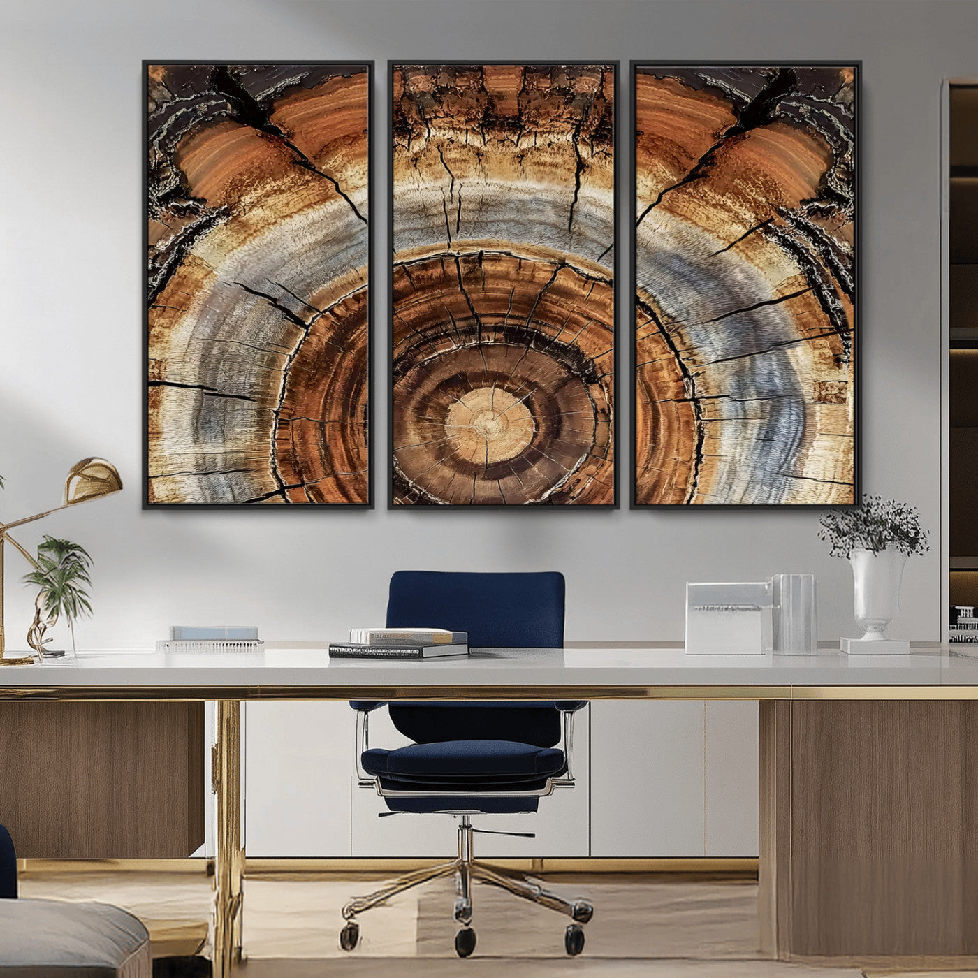 15184146-MGV-FC-48X32-3P_Black-Tree Rings Wall Art Canvas Print, Framed Wood Texture Art Picture Print, Rustic Pattern Perfect Rustic Organic Decor Artwork