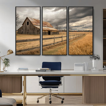 26821575-MGV-CV-36X24-Old Barn Wall Art Canvas Print, Framed Rustic Barn Art Picture Print, Moody Farm Perfect Rustic Farmhouse Decor Artwork