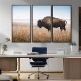 91267849-MGV-CV-36X24-Wild Bison Wall Art Canvas Print, Framed Bison in Prairie Art Picture Print, Rustic Western Perfect Rustic Western Decor Artwork