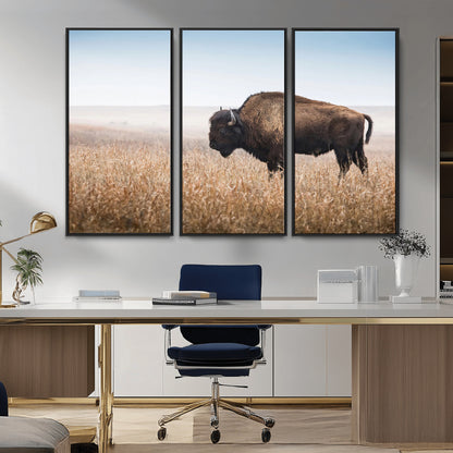 91267849-MGV-CV-36X24-Wild Bison Wall Art Canvas Print, Framed Bison in Prairie Art Picture Print, Rustic Western Perfect Rustic Western Decor Artwork