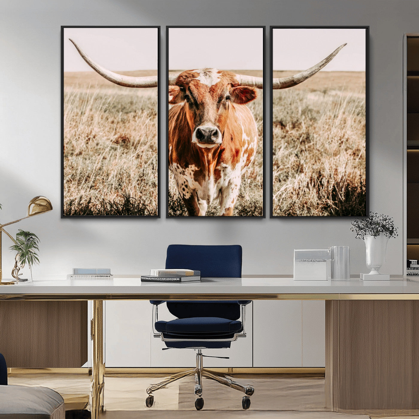 54986862-MGV-CV-36X24-Majestic Longhorn Wall Art – Canvas Print of Graceful Strength & Bold Spirit, Wild Plains Beauty Nature Inspired Rustic Decor for