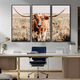54986862-MGV-CV-36X24-Majestic Longhorn Wall Art – Canvas Print of Graceful Strength & Bold Spirit, Wild Plains Beauty Nature Inspired Rustic Decor for