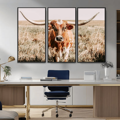54986862-MGV-CV-36X24-Majestic Longhorn Wall Art – Canvas Print of Graceful Strength & Bold Spirit, Wild Plains Beauty Nature Inspired Rustic Decor for