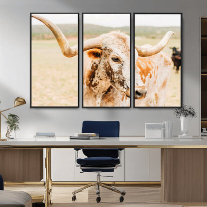 21060648-MGV-CV-36X24-Texas Longhorn Wall Art Canvas Print, Framed Speckled Cow Art Picture Print, Rustic Bull Perfect Rustic Western Decor Artwork