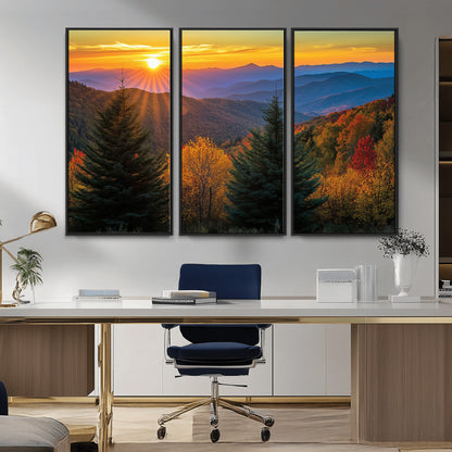 36964931-MGV-CV-36X24-Autumn Mountains Wall Art Canvas Print, Framed Sunset Glow Forest Art Picture Print, Golden Trees Perfect Vibrant Nature Decor