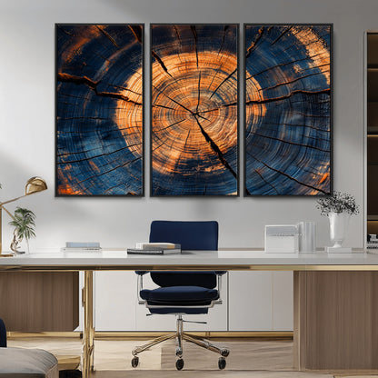 18975622-MGV-CV-36X24-Burnt Wood Wall Art Canvas Print, Framed Aged Timber Art Picture Print, Rustic Tree Slice Perfect Rustic Decor Artwork for Home,