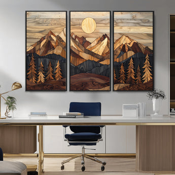 39116082-MGV-CV-36X24-Wood Mountain Landscape Wall Art Canvas Print, Framed Sunset Hills Art Picture Print, Abstract Nature Perfect Boho Decor Artwork