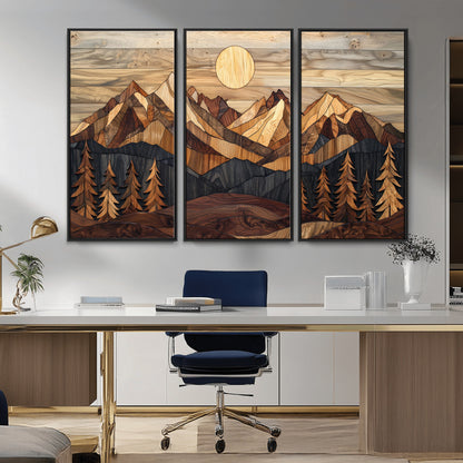 39116082-MGV-CV-36X24-Wood Mountain Landscape Wall Art Canvas Print, Framed Sunset Hills Art Picture Print, Abstract Nature Perfect Boho Decor Artwork