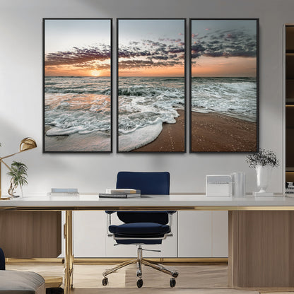 40632752-MGV-CV-36X24-Ocean Sunset Wall Art Canvas Print, Framed Beach Waves Art Picture Print, Coastal Scene Perfect Coastal Decor Artwork