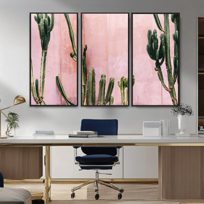 93119502-MGV-CV-36X24-Tall Cactus Wall Art Canvas Print, Framed Pink Wall Art Picture Print, Cactus Lines Perfect Modern Desert Decor Artwork