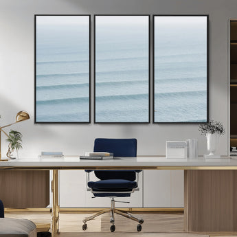 47814787-MGV-CV-36X24-Ocean Waves Wall Art Canvas Print, Framed Solo Surfer Art Picture Print, Wave Lines Perfect Minimalist Ocean Decor Artwork