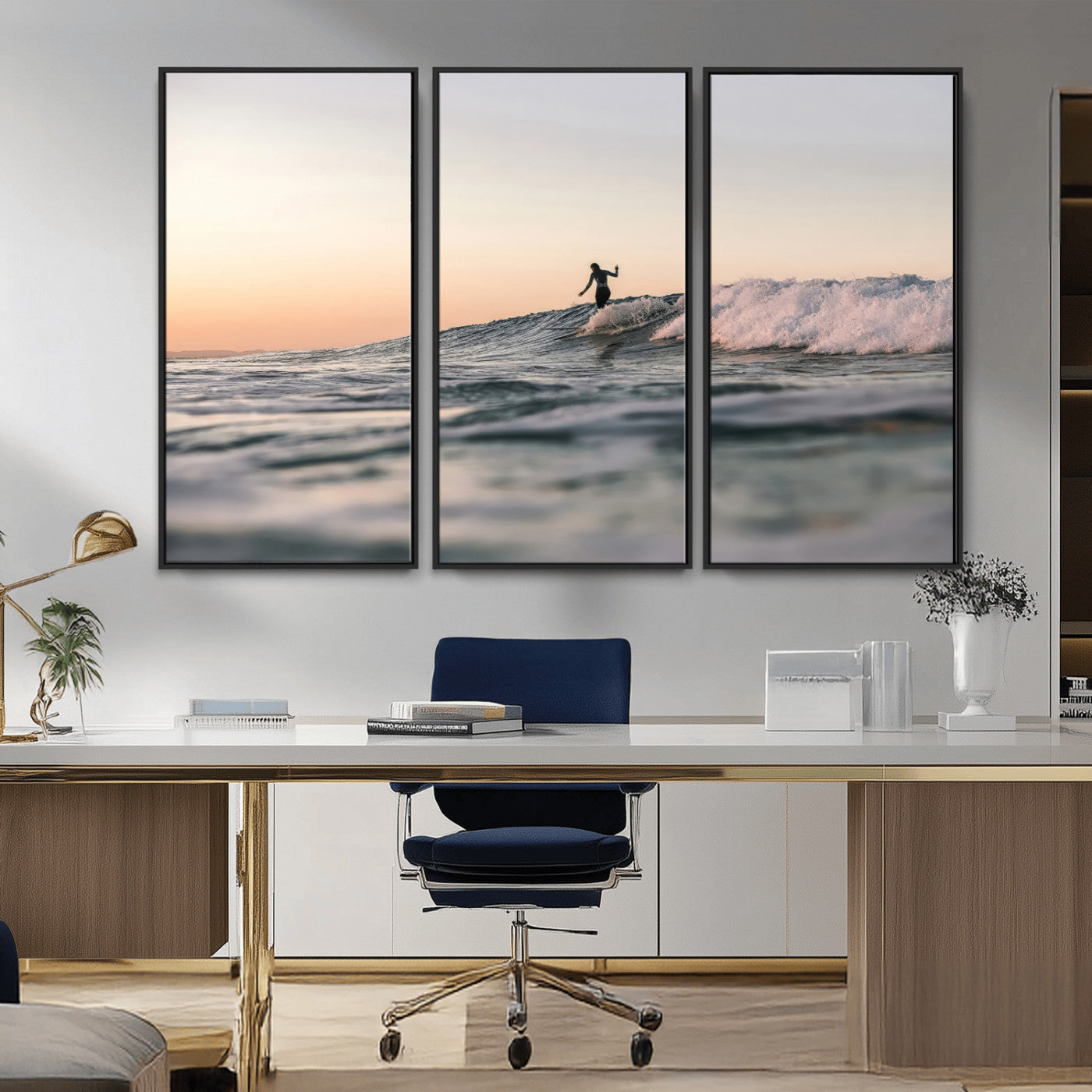 58502923-MGV-CV-36X24-Wave Rider Wall Art Canvas Print, Framed Ocean Wave Art Picture Print, Riding Surf Perfect Sunset Surf Decor Artwork