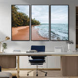 88125882-MGV-CV-36X24-Tropical Shoreline Wall Art Canvas Print, Framed Palm Trees Art Picture Print, Tropical Ocean Perfect Tropical Coastal Decor