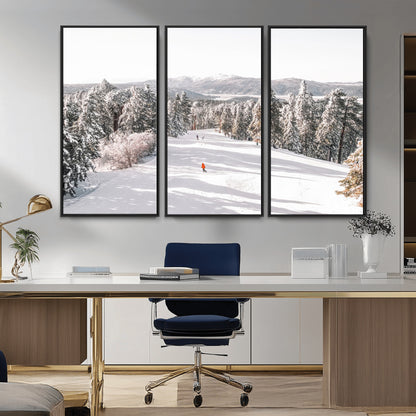 62119206-MGV-CV-36X24-Snowy Trail Wall Art Canvas Print, Framed Ski Slope Art Picture Print, Winter Pines Perfect Alpine Adventure Decor Artwork