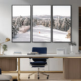 62119206-MGV-CV-36X24-Snowy Trail Wall Art Canvas Print, Framed Ski Slope Art Picture Print, Winter Pines Perfect Alpine Adventure Decor Artwork