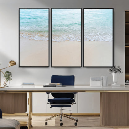 77194056-MGV-CV-36X24-Soft Shoreline Wall Art Canvas Print, Framed Gentle Waves Art Picture Print, Clear Water Perfect Minimalist Coastal Decor Artwork