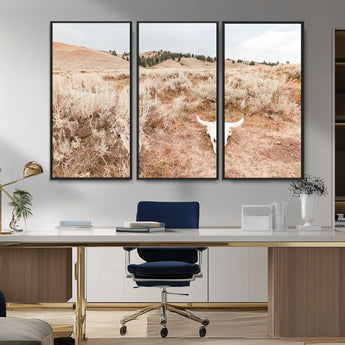 97234735-MGV-CV-36X24-Rustic Bones Wall Art Canvas Print, Framed Desert Sage Art Picture Print, Prairie Skull Perfect Minimal Rustic Decor Artwork