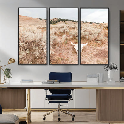 97234735-MGV-CV-36X24-Rustic Bones Wall Art Canvas Print, Framed Desert Sage Art Picture Print, Prairie Skull Perfect Minimal Rustic Decor Artwork