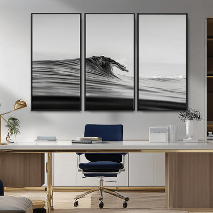 24029476-MGV-CV-36X24-Black Wave Wall Art Canvas Print, Framed Abstract Surf Art Picture Print, Minimalist Ocean Perfect Minimalist Coastal Decor
