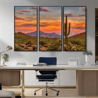 25332783-MGV-CV-36X24-Saguaro Cactus Wall Art Canvas Print, Framed Arizona Sunset Art Picture Print, Sonoran Desert Perfect Southwestern Boho Decor