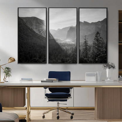 39278955-MGV-FC-48X32-3P_Black-Yosemite Valley Wall Art Canvas Print, Framed El Capitan Art Picture Print, Misty Mountain Perfect Modern Rustic Decor Artwork