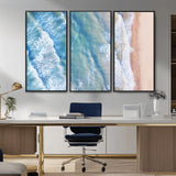 17641845-MGV-CV-36X24-Aerial Ocean Wall Art Canvas Print, Framed Blue Waves Art Picture Print, Sandy Shoreline Perfect Modern Coastal Decor Artwork