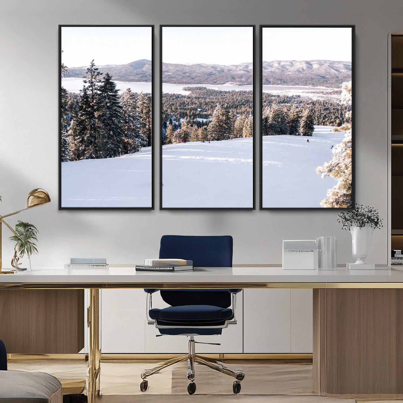 79857868-MGV-CV-36X24-Snowy Mountain Wall Art Canvas Print, Framed Ski Slope Art Picture Print, Winter Forest Perfect Modern Rustic Decor Artwork