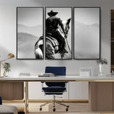 83102464-MGV-CV-36X24-Western Cowboy Wall Art Canvas Print, Framed Monochrome Horse Art Picture Print, Western Equestrian Perfect Rustic Western Decor