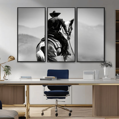 83102464-MGV-CV-36X24-Western Cowboy Wall Art Canvas Print, Framed Monochrome Horse Art Picture Print, Western Equestrian Perfect Rustic Western Decor