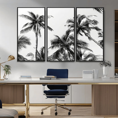 46641801-MGV-CV-36X24-Palm Tree Wall Art Canvas Print, Framed Black White Tropics Art Picture Print, Monochrome Palms Perfect Modern Tropical Minimalist