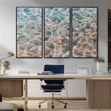 26580287-MGV-FC-48X32-3P_Black-Clear Water Wall Art Canvas Print, Framed Sunlit Ripples Art Picture Print, Ocean Texture Perfect Modern Coastal Decor Artwork