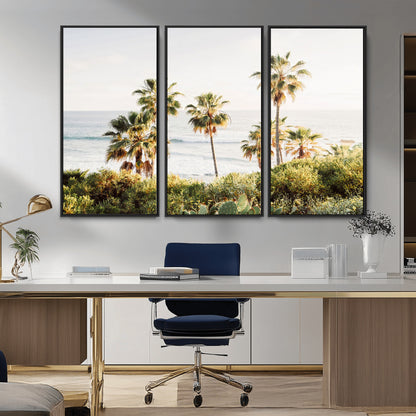 94707294-MGV-CV-36X24-California Coast Wall Art Canvas Print, Framed Palm Trees Art Picture Print, Coastal Landscape Perfect Coastal Minimalist Decor