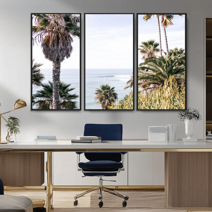 51404565-MGV-CV-36X24-Palm Trees Wall Art Canvas Print, Framed Ocean Breeze Art Picture Print, Coastal View Perfect Tropical Coastal Decor Artwork