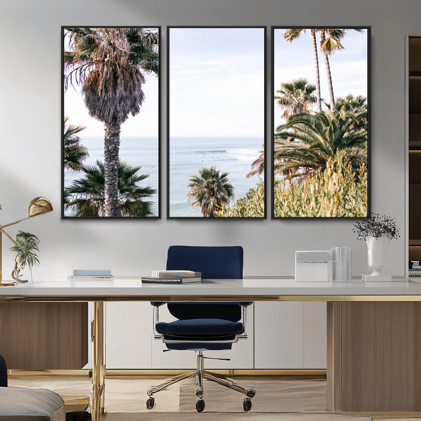 51404565-MGV-CV-36X24-Palm Trees Wall Art Canvas Print, Framed Ocean Breeze Art Picture Print, Coastal View Perfect Tropical Coastal Decor Artwork