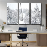 44705668-MGV-CV-36X24-Winter Forest Wall Art Canvas Print, Framed Snowy Forest Art Picture Print, Ski Lift Perfect Scandinavian Decor Artwork